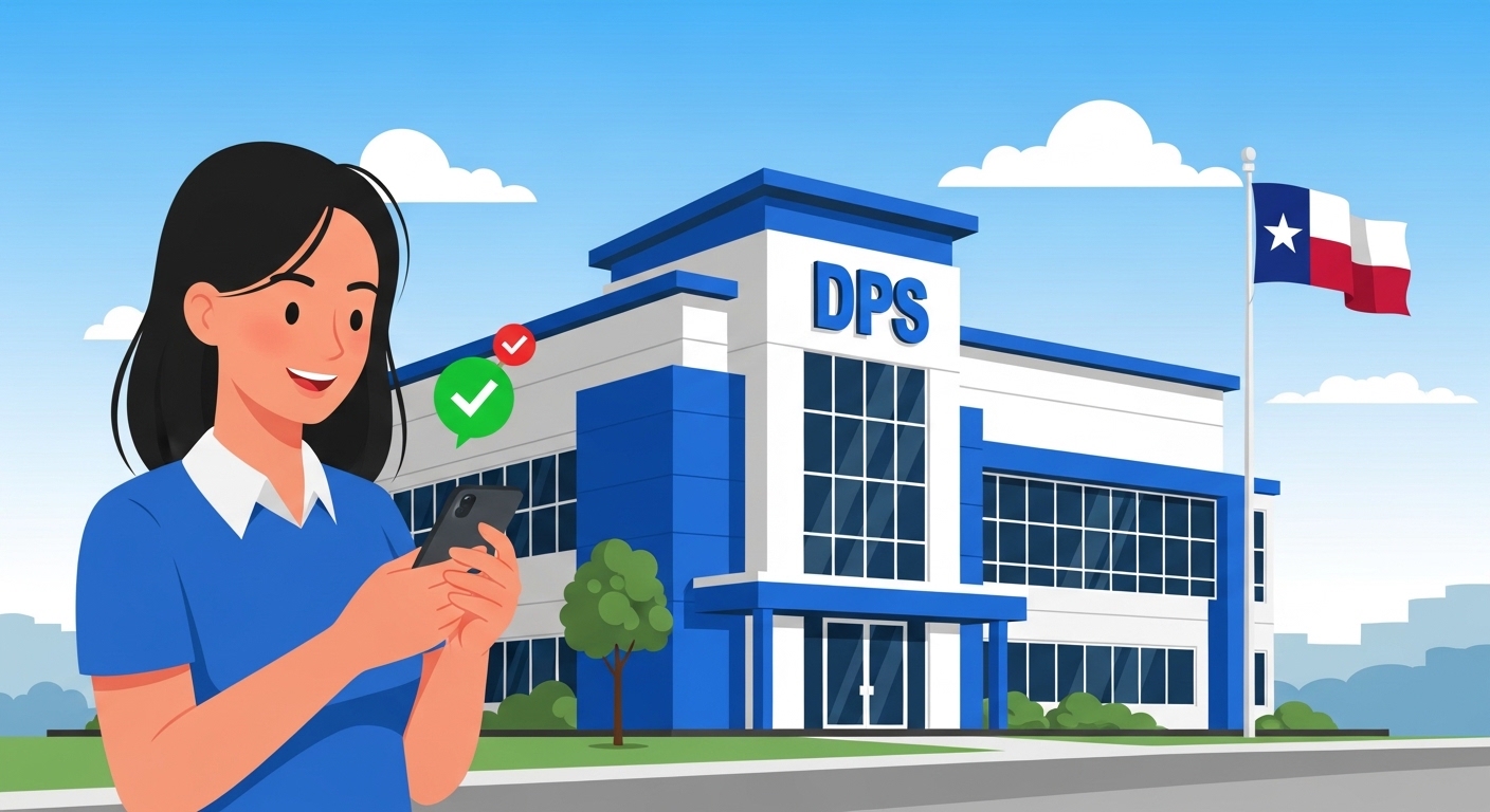 Texan checking their phone for a DPS appointment alert notification